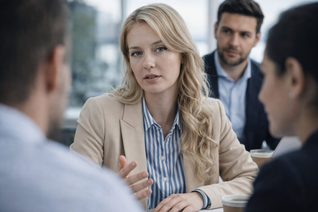 Geelong Based Business Consultant Keira Martin discussing work with team